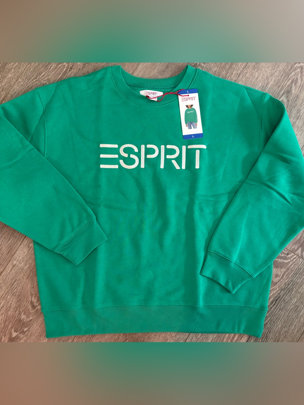 ESPRIT Embroidered Crewneck Sweatshirt VIRAL 80s Costco Green L Large NWT